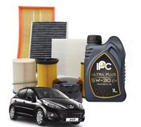 KIT TAGLIANDO PEUGEOT 207 1.6 HDI 90CV 66KW DAL 02/2006 4LT OLIO IPC 5W30