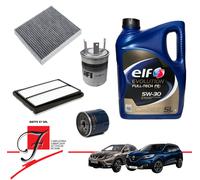 KIT TAGLIANDO RENAULT KADJAR 1.5 DCI 110CV 4 FILTRI ORIGINALI + 5LT ELF 5W30