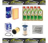 KIT TAGLIANDO UFI GOLF 7 VII 1.6 2.0 TDI E GTD 4 FILTRI + 5 L. OLIO CASTROL 5W30