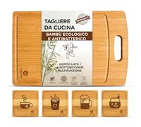 Kit Tagliere da Cucina in Bambù con 4 Sottobicchieri Originali - Tagliere Legno Antiscivolo, Antibatterico ed Ecologico - Ideale per Carne, Verdura, Frutta e Salumi - CALLURIC