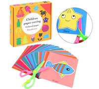 Kit Taglio CARTA, 2 Forbici di Sicurezza per Bambini in Plastica, Vieni con 96 Fogli di Carta con Animali e Frutti - Per_PIENA CADUTA!