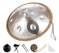 Kit Tamburo a Lingua in Acciaio Piccolo 18In,Strumento a Percussione Hand Pan Drums,9 Note Classiche in Sol Minore per Meditazione Yoga,per L'educazione Musicale e L'intrattenimento-Silver||18in