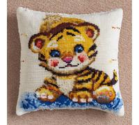 Kit Tappeto A Gancio Diy Tigre Animale Dei Cartoni Animati Kit Fai Da Te Con Uncinetto,Cuscino Stampato,Filato,Uncinettos E Kits Federa,Tappeto,Decorazione Per La Casa 43x43cm