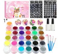 Kit Tatuaggi Glitter 31 Colori 6 Stencil Impermeabile Lunga Durata Festa Bimbi