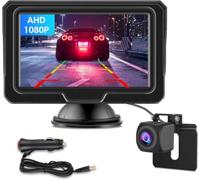 Kit Telecamera di Retromarcia per Auto AHD 1080p Retromarcia Telecamera Auto e Monitor LCD da 4,3 Pollici, Due opzioni di alimentazione Visione Notturna Super Impermeabile IP68 Facile da Installare