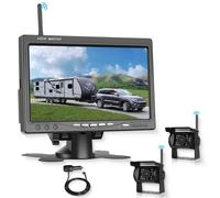 Kit Telecamera Per Retromarcia Wireless, Monitor LCD HD da 7" Con Antenna, 2 X Telecamera Posteriore Wireless, Impermeabile Versione Notturna,12-36 V telecamera retrovisore per camper, camper