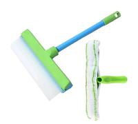 Kit tergivetro in silicone con barra a T, riutilizzabile, multifunzione, resistente all'usura, in microfibra, for la pulizia di vetri, specchi e porte Per Finestre, Vetro(Green Brush)