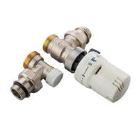 Kit termostatico Ercos con valvola termostatica e detentore a squadra allacci 3/