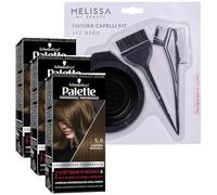 KIT TINTA CAPELLI: 3x Tinta Palette Colorazione Permanente, Crema Colorante Professionale, Copertura Capelli Bianchi, Sistema Anti-danni + Set Tinta Capelli da 3pz (5-8 Castano Nocciola)
