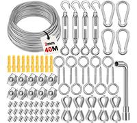 Kit Tiranti per Filo Acciaio Inox 40M 2Mm Con Tenditore Acciaio E Morsetti per F