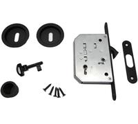 Kit Tondo con Serratura e Chiave per Porte Scorrevoli - Zama, Foro Ø48mm, Maniglia con Serratura, 2 Vaschette + Ditale di Trascinamento - Design Moderno, Sicuro e Facile da Installare (Nero)