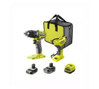 KIT TRAPANO A PERCUSSIONE BRUSHLESS E COMPRESSORE PORTATILE RYOBI - CON 2 BAT...