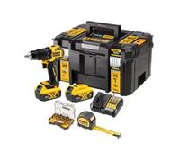 KIT Trapano avvitatore a percussione XR 18V - 2 batterie 5,0Ah - Set Punte 32 pz - Caricabatterie - Metro a nastro 5m - DEWALT