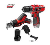 Valex Kit Trapano + Sega a Gattuccio a batteria al litio 12V, confezione 2 prodotti per il fai da te con utensili cordless, batteria e caricabatterie Gamma OneAll 12V, 2Ah