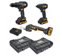 KIT TRAPANO PERCUSSIONE AVVITATORE E SMERIGLIATRICE CON BATTERIE E VALIGETTE CAT