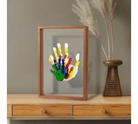 Kit trasparente per impronte di mani, regalo per neogenitori, regalo per la famiglia, cornice in legno fai da te, 5 colori atossici inclusi, fogli trasparenti (marrone)