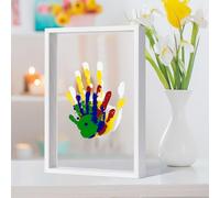 Kit trasparente per impronte di mani, regalo per neogenitori, regalo per la famiglia, cornice in legno fai da te, 5 colori atossici inclusi, fogli trasparenti (bianco)