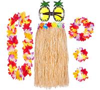 Kit tropicale da 6 elementi per party estivi - Collane floreali, occhiali decorati a forma di ananas e gonnellino in stile hawaiano - Accessori colorati per eventi in spiaggia o a tema esotico