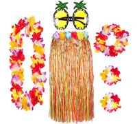 Kit tropicale da 6 elementi per party estivi - Collane floreali, occhiali decorati a forma di ananas e gonnellino in stile hawaiano - Accessori colorati per eventi in spiaggia o a tema esotico