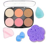 Kit trucco Bissú 6 colori tavolozza + soffio di velluto + 2 spugnette per le dita + spugna trucco + spugna esfoliante (4 stili) (02 La de Cajón)