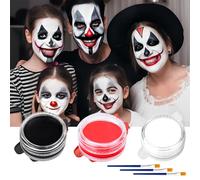 Kit Trucco Carnaval Rosso Nero Bianco Trucco Viso Carnaval con 3 Pennelli Professionali Body Painting Colori 3 Colori Trucchi Viso per Adulti Bambini Carnevale Cosplay Festa