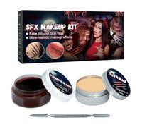Kit trucco Halloween - Set 2 in 1 finta crosta e sangue Halloween per corpo e viso, prodotto di cura lavabile per body pitting sopracciglia, naso lesione zombie adulto teatro fotografico Cosplay
