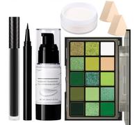 Kit trucco Halloween verde - Set trucco mostruoso strega zombie Beetle Juice per cosplay, con palette ombretti, fondotinta bianco, rossetto nero, eyeliner, cipria fissante e spugnetta