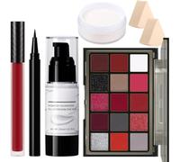 Kit trucco rosso per Halloween - Set trucco clown vampiro Joker demone per costumi SFX cosplay con palette ombretti, fondotinta bianco, liquido rosso, eyeliner nero, cipria fissante e spugne