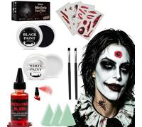 Kit trucco viso e sangue finto Halloween, vernice bianca e nera per viso e corpo con tatuaggi e spray sangue ideale per vampiro, teschio, clown, zombie, strega - per feste in costume e trucco SFX