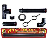 kit tubi stufa a pellet canna fumaria dn 80 tubo acciaio smaltato nero 600 CE Made in Italy porcellanata ECO