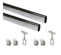 Kit Tubo per Armadio 30 x 15 mm Acciaio L 1,15 m Cromato Brillo Acciaio e Zama Emuca