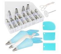 Kit Tutto-in-Uno per Decorare Torte, Bocchette in Acciaio Inossidabile, Sacche Riutilizzabili e Monouso, Raschietti, Spazzola per Pulizia, Scatola Portautensili (Silver,56 PCS)