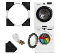 Kit universale impilabile per lavatrice e asciugatrice, kit impilabile regolabile per lavatrice e asciugatrice, 45-70 cm, ripiano impilabile con cinghia a cricchetto, 4 ganci, supporto mini