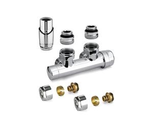 Kit valvola ad H termostatizzabile a squadra colore cromo con adattatore per tub