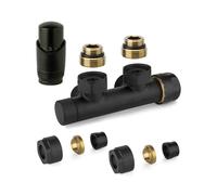 Kit valvola ad H termostatizzabile a squadra colore nero con adattatore per tubi