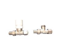 Kit Valvola Detentore Dritti 3/8" x 16 mm Multistrato Senza Testina Ottone | Valvola e detentore in ottone nichelato con adattatori per multistrato Ø16 mm; testina termostatica esclusa