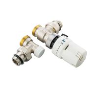 Kit valvola e detentore a squadra 1/2" x 3/4" eurocono testa termostatica