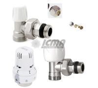 KIT VALVOLA TERMOSTATICA A SQUADRA 1/2 TESTA VALVOLA DETENTORE+ADATTATORI ICMA