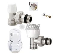 KIT VALVOLA TERMOSTATICA A SQUADRA 3/8 e 1/2 TESTA VALVOLA DETENTORE+ADATT. ICMA