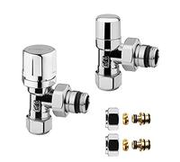 Inbagno Kit valvola termostatica e detentore in Acciaio dalle Diverse colorazioni, attacchi Standard G ½”, Completo di raccordi per Rame o Multistrato (Multi 16x2, Cromo)