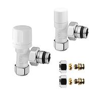 Kit valvola termostatica e detentore in Acciaio dalle Diverse colorazioni, attacchi Standard G ½”, Completo di raccordi per Rame o Multistrato (Multi 20x2, Bianco)
