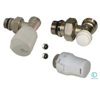 Kit valvola termostatizzabile ad angolo tubo rame (valvola, detentore,testa e 2