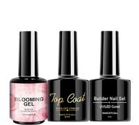 Kit vernice gel per 3pcs | Gel Blooming + Base + Top Coat | Effetto di propagazione sostenibile, finitura brillante, outfit lungo | Manicure fatta in casa facile e pulita
