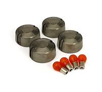 Kit Vetri Indicatore di Direzione, Lampadina a Incandescenza, a Cupola, Fumé, Anteriore e Posteriore, Lampadina Ambra, 12V Set lenti e lampadine Smoke Fumè Compatibili per (Harley-Davidson)