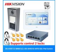 KIT videocitofonico POE multilingue originale HIKVISION, include DS-KV8113-WME1(C) e DS-KH9310-WTE1(B) e switch PoE