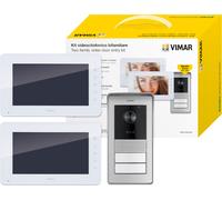 VIMAR K42911 Kit videocitofono multifamiliare con 2 videocitofoni, targa con lettore RFID con 2 pulsanti, distributore bus a 4 uscite, alimentatore multispina, staffe fissaggio, tradizionale