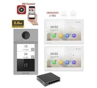 KIT Videocitofono bifamiliare IP Poe Hikvision 2 monitor 7" bianco WIFI smart te