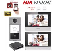 KIT VIDEOCITOFONO IP DOPPIO SMART HIKVISION 2 MONITOR 7" TELECAMERA 2MPX