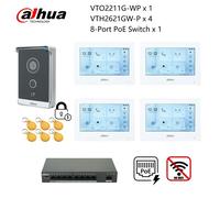 KIT videocitofono IP originale Dahua, switch VTO2211G-WP, VTH2621G-P e PoE, supporto app telefono, sblocco scheda RFID