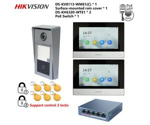 KIT videocitofono POE 802.3af multilingue originale HIKVISION, include DS-KV8113-WME1(C) e DS-KH6320-WTE1 e switch PoE